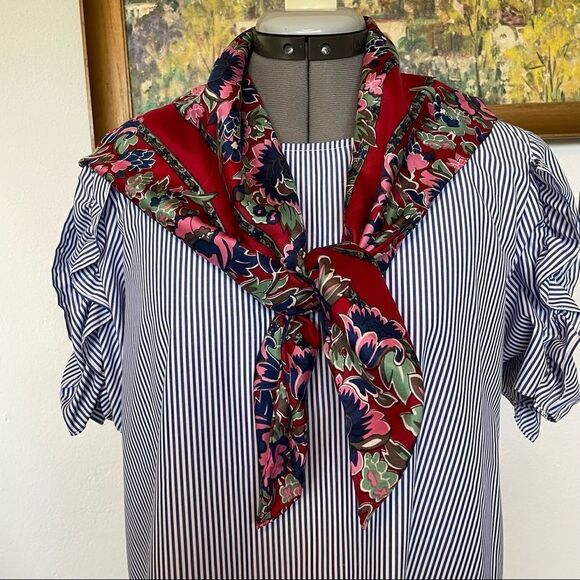 Silk scarf peonies in bloom rich reds greens and blues - Picture 6 of 10